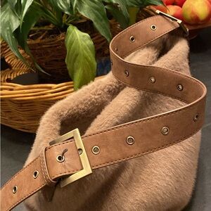 Teddy Bear Purse  Tan Vegan Suede and Fur Shoulder Bag